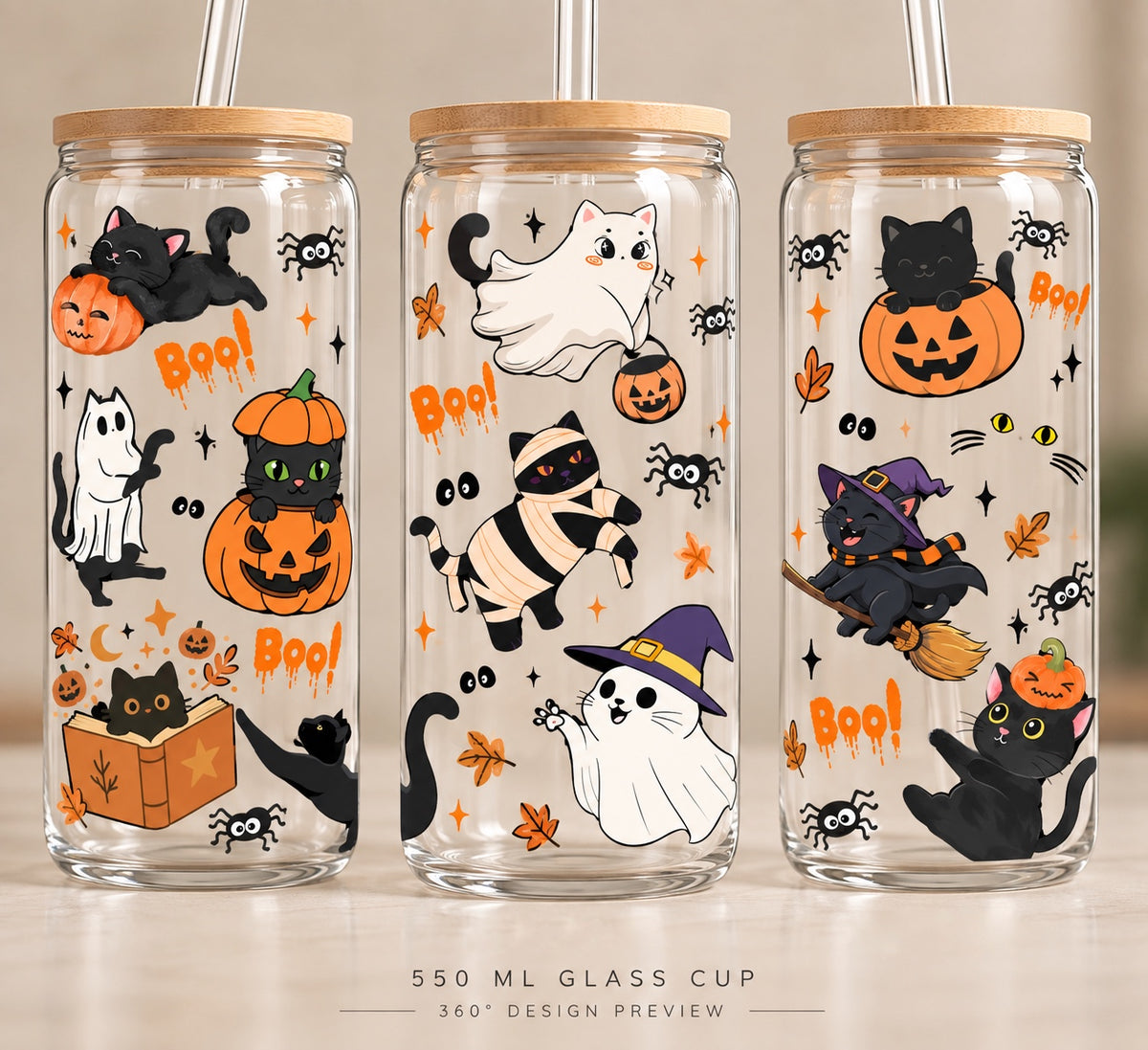 Halloween Cats Glass Cup