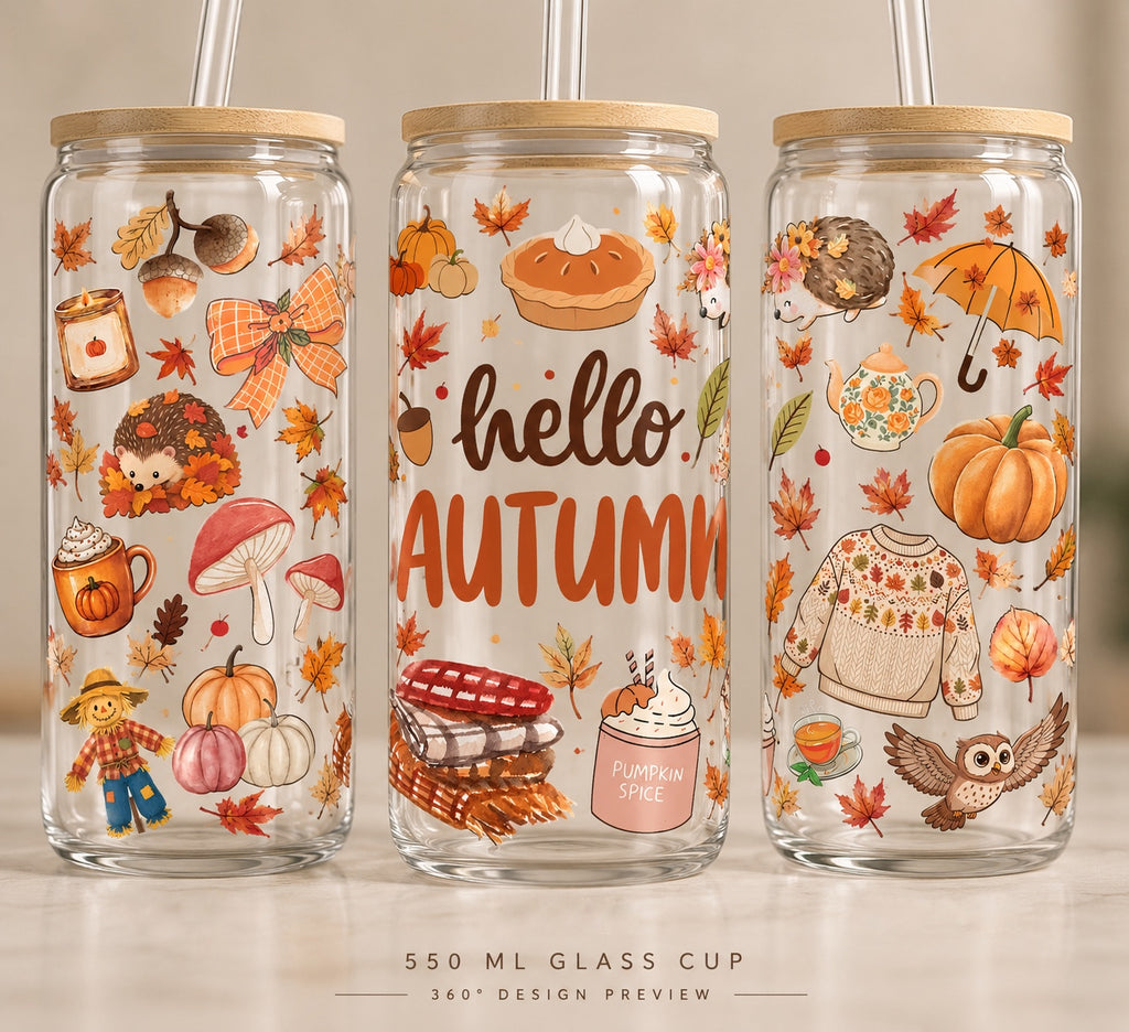Hello Autumn Iced Coffee Glass Cup