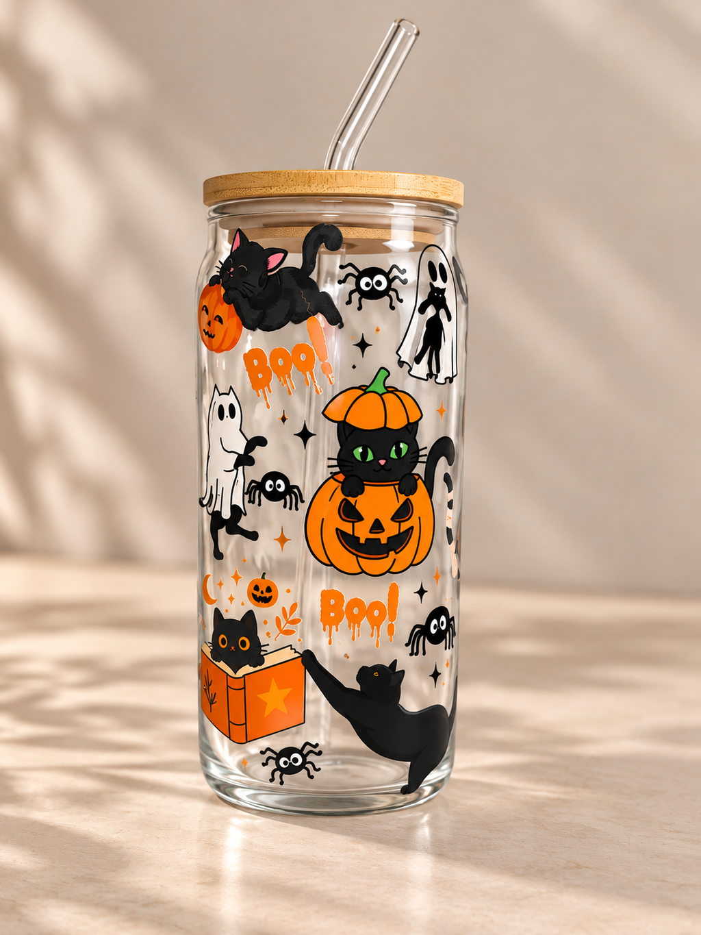 Halloween Cats Glass Cup
